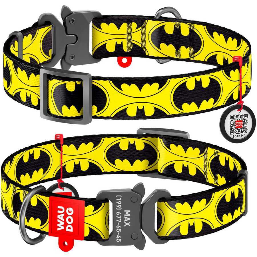 0025-2001 Collar Waudog Batman Logolu Metal Tokalı Köpek Boyun Tasması 31-49 Cm 25mm