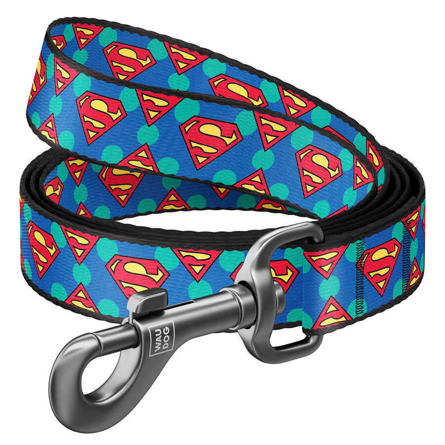 0110-2006 Waudog Nylon Dog Leash "superman Logo" Design, W 10 Mm, L 122 Cm