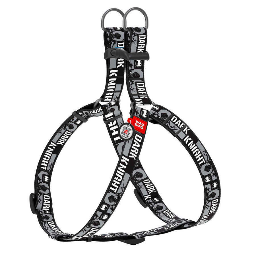0710-2011 Waudog Nylon Dog Harness With Qr Passport, "dark Knight" Design, Plastic Fastex, W 10 Mm, L 28-40 Cm