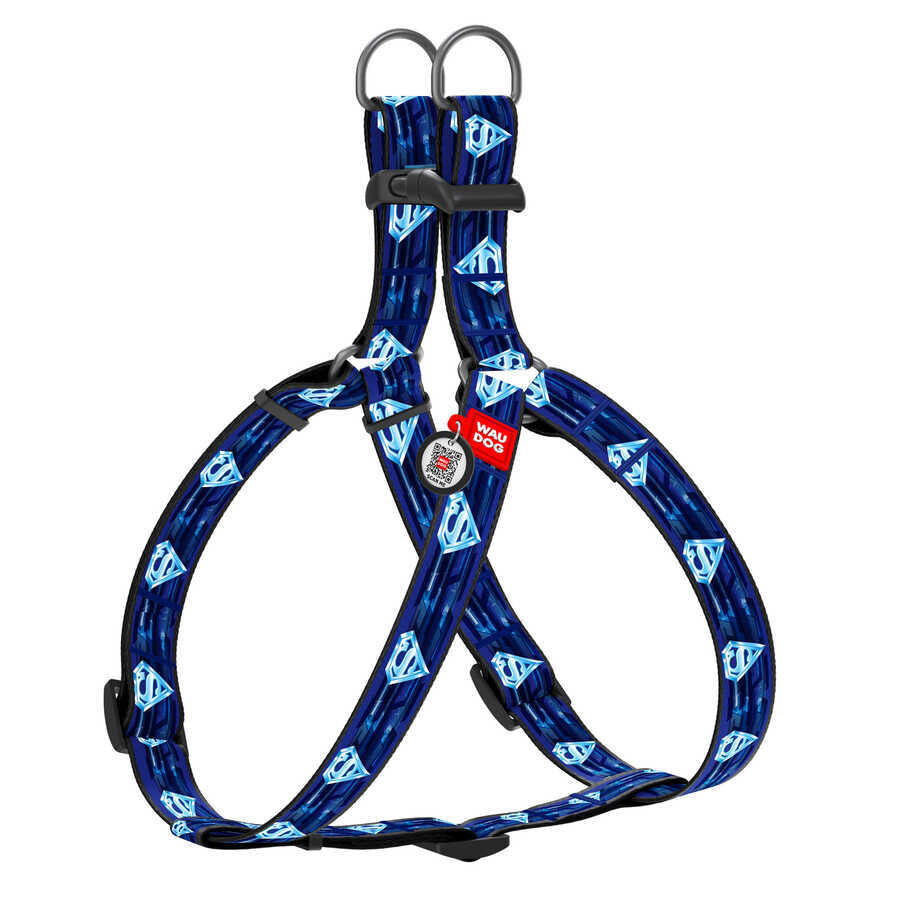 0720-2013 Waudog Nylon Dog Harness With Qr Passport, "superman 1" Design, Plastic Fastex, W 20 Mm, L 50-80 Cm