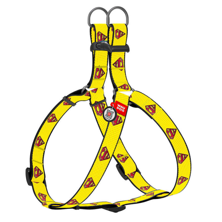 0725-2014 Waudog Nylon Dog Harness With Qr Passport, "superman 2" Design, Plastic Fastex, W 25 Mm, L 60-90 Cm