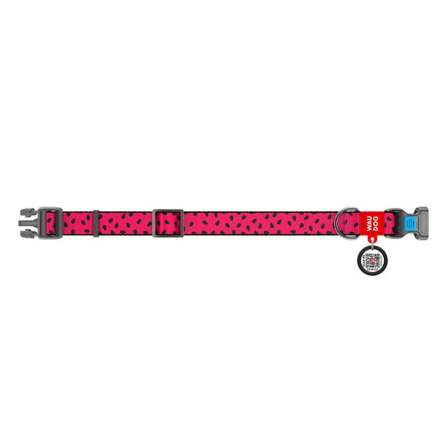 4776-waudog Nylon Dog Collar With Qr Passport, "watermelon" Design, W 25 Mm, L 31-49 Cm