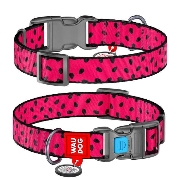 4776-waudog Nylon Dog Collar With Qr Passport, "watermelon" Design, W 25 Mm, L 31-49 Cm