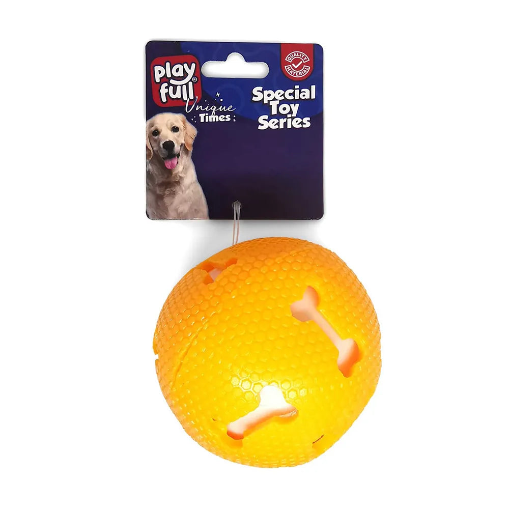 Playfull Öten Kemik Desenli Plastik Top Köpek Oyuncağı 7,5 Cm