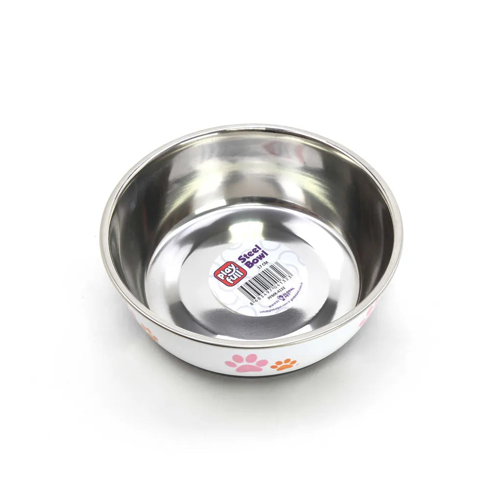 Playfull Pati Desenli Çelik Mama Ve Su Kabı Kauçuk Tabanlı 17 Cm