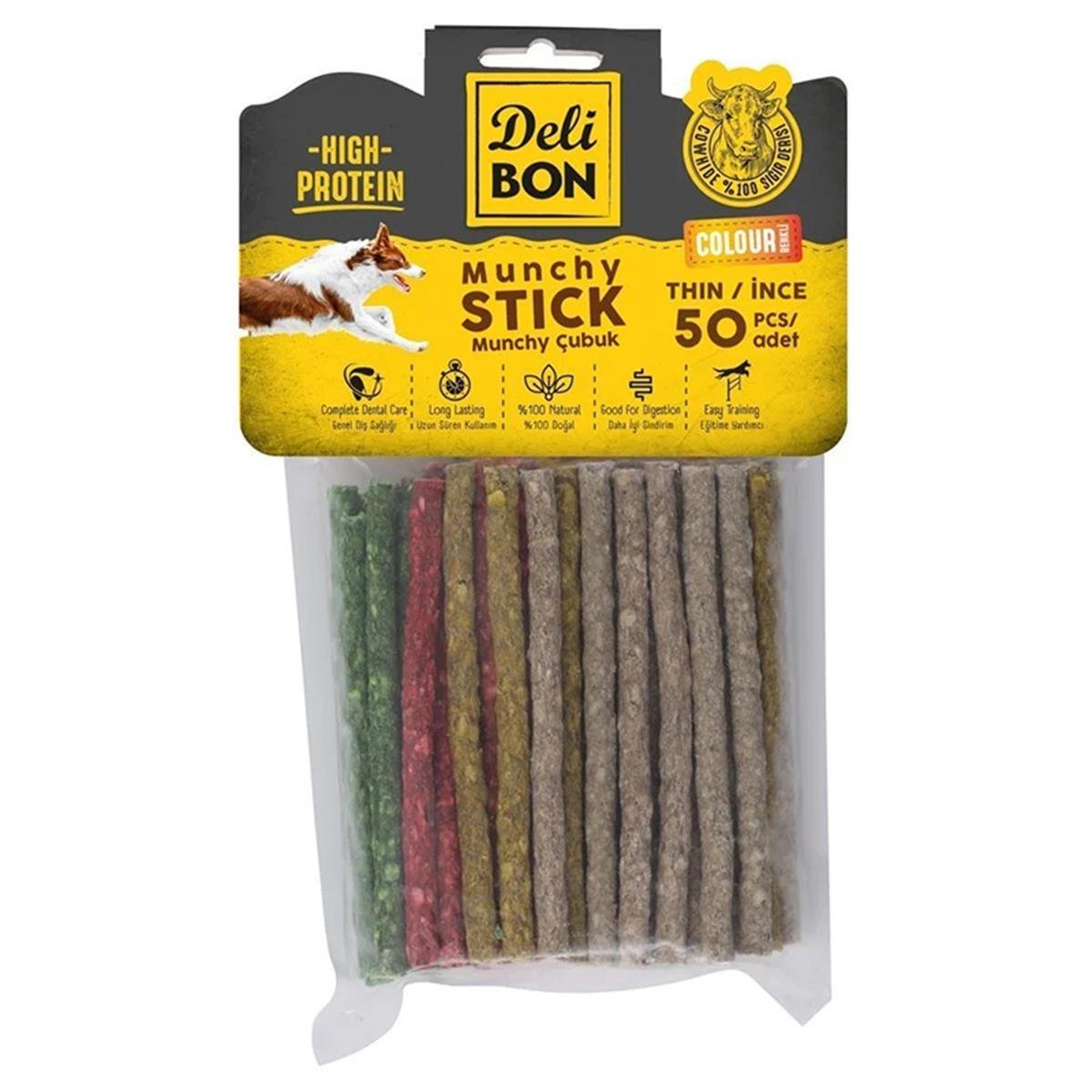 Delibon Köpek Çiğneme Munchy İnce Çubuk Karışık Renk 50  Li