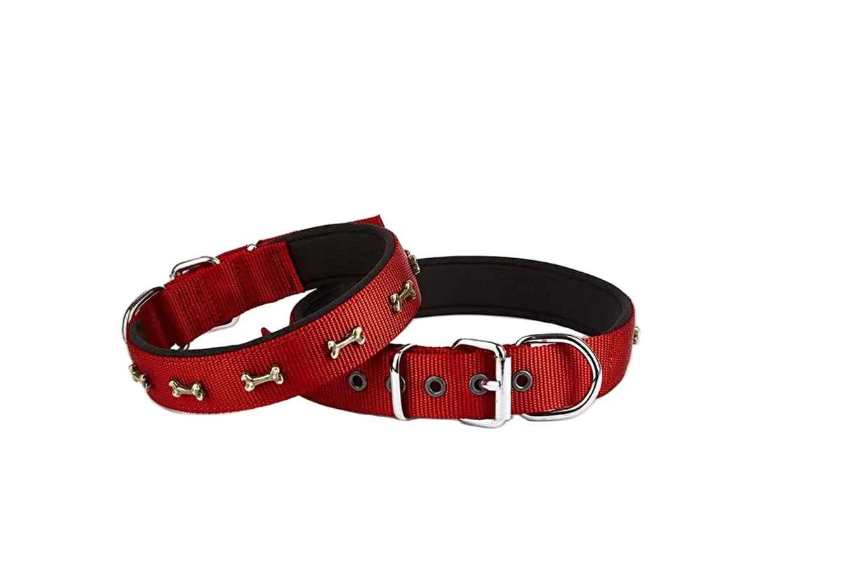 Doggie Kemik Süslü Dokuma Köpek Tasması 2x30-35cm (kırmızı)