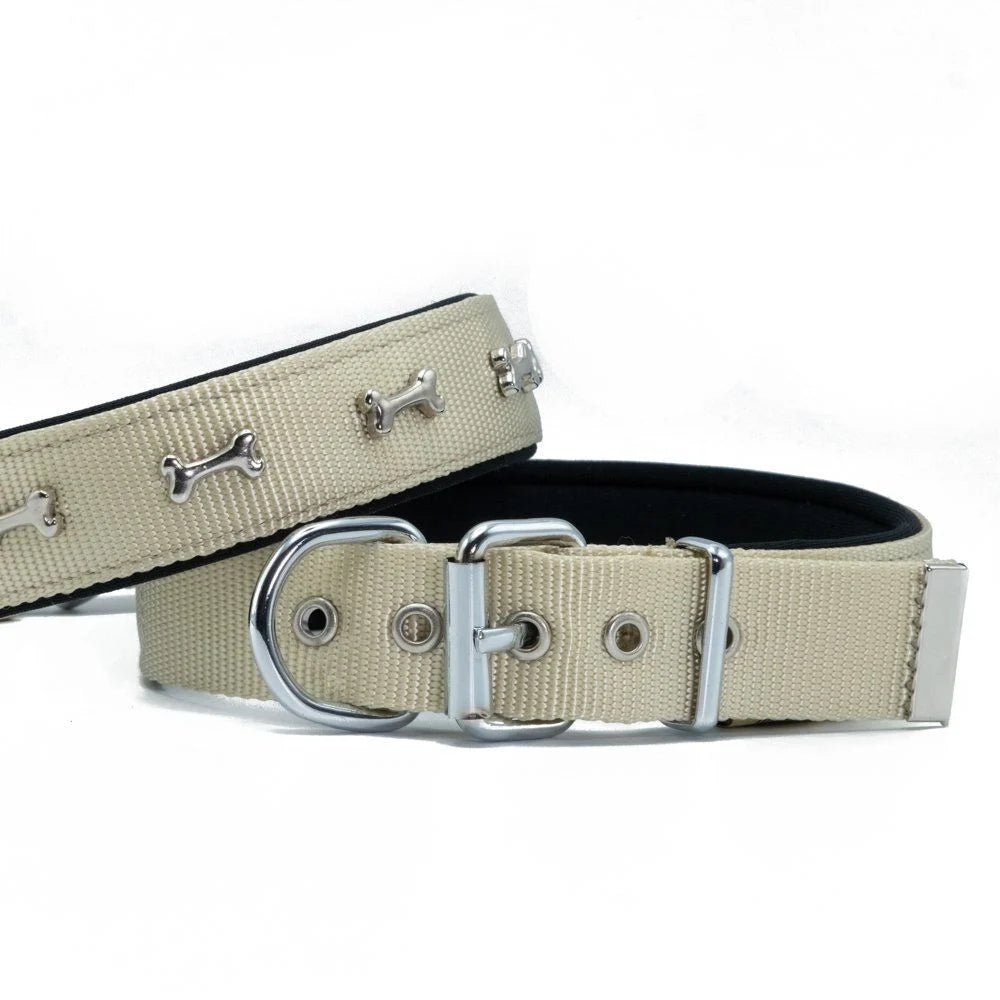 Doggie Konforlu Ve Kemik Süslü Dokuma Köpek Boyun Tasması 3x47-55 Cm Haki