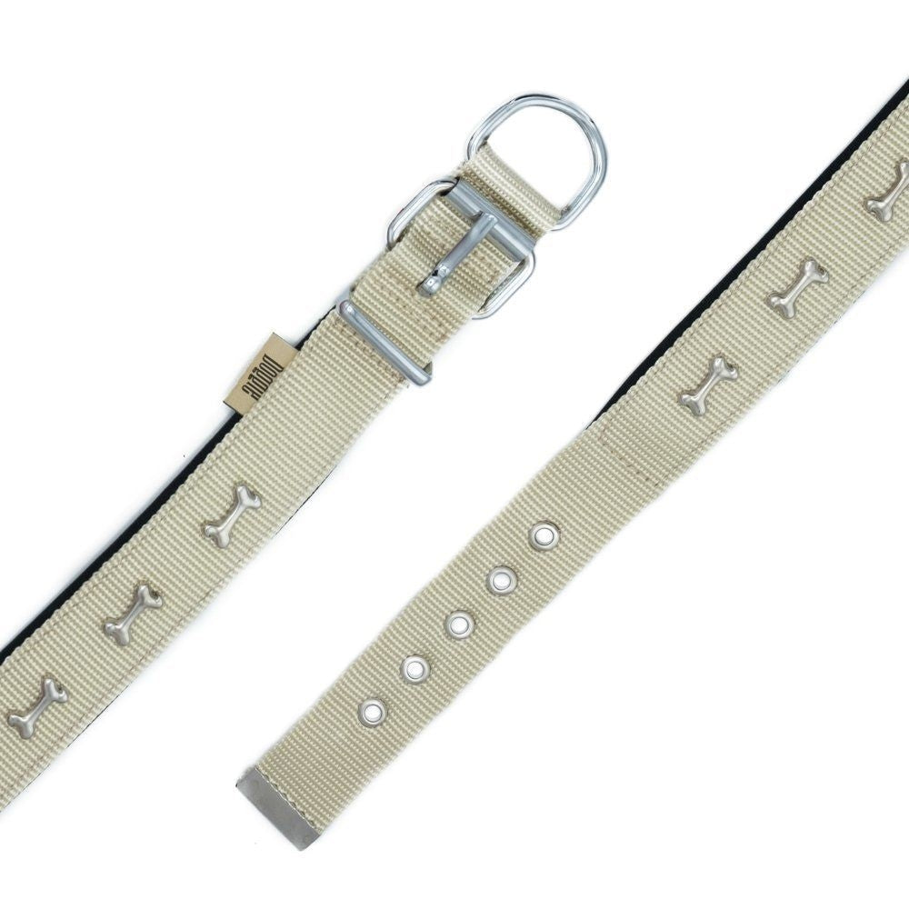 Doggie Konforlu Ve Kemik Süslü Dokuma Köpek Boyun Tasması 3x47-55 Cm Haki