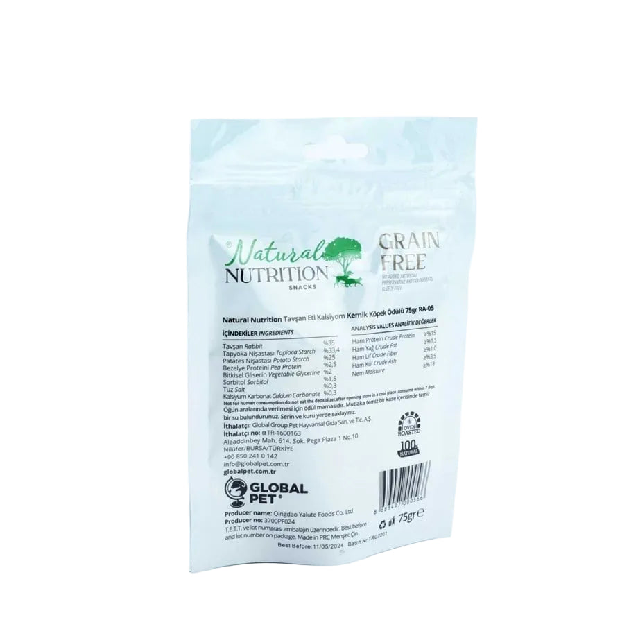 Natural Nutrition Tavşan Eti  Kalsiyum Kemik Köpek Ödülü 75 Gr