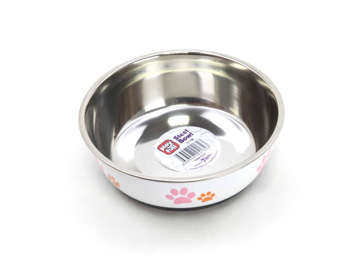 Playfull Pati Desenli Çelik Mama Ve Su Kabı Kauçuk Tabanlı 17 Cm