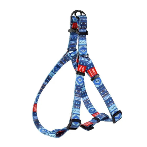 4616-waudog Nylon Dog Harness With Qr Passport, "etno Blue" Design, W 25 Mm, L 60-90 Cm