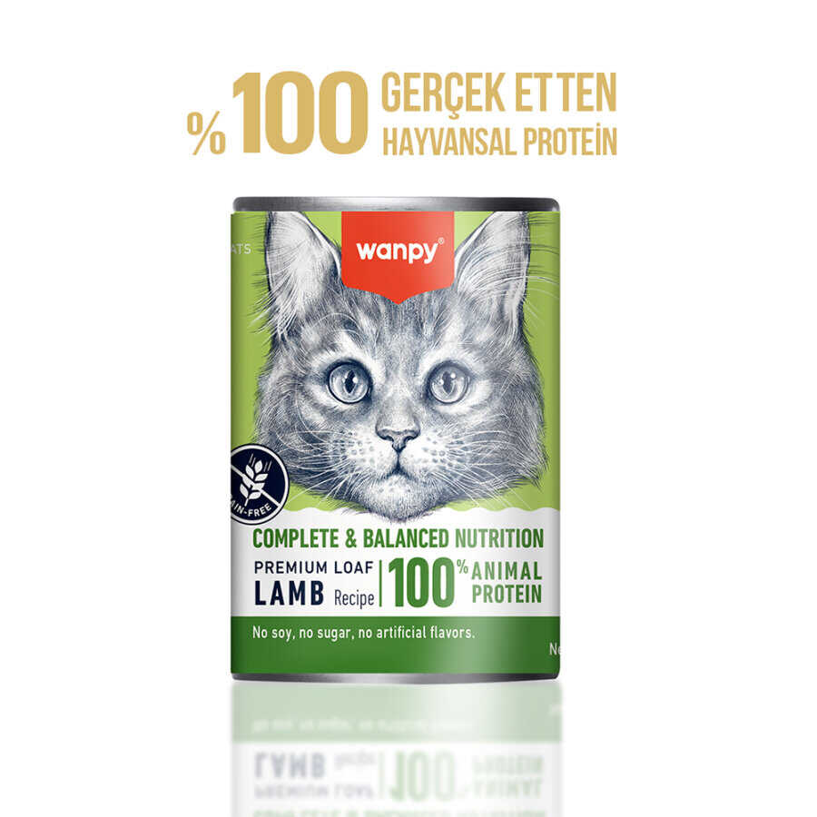 Wanpy Tahılsız Kedi %100 Gerçek Et 375 Gr Kuzulu Konserve